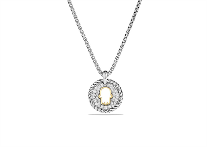 Rhodium Plated CZ Studded Round Hamsa Pendant